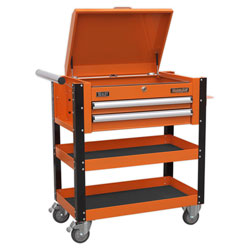 Sealey AP760MO Heavy-Duty Mobile Tool & Parts Trolley 2 Drawer & Lock Top Orange