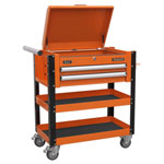 Sealey AP760MO Heavy-Duty Mobile Tool & Parts Trolley 2 Drawer & Lock Top Orange