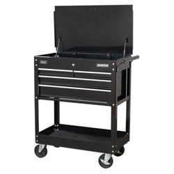 Sealey AP850MB Heavy-Duty Mobile Tool & Parts Trolley 4 Drawers & Lock Top Blk