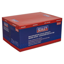 Sealey SCP1501 Multipurpose Paper Wipes - Dispenser Box - Smooth White 150 Shts