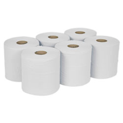 Sealey WHT150 Paper Roll White 2-Ply Embossed 150m Pack of 6