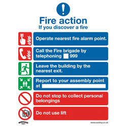 Worksafe SS19V1 Safety Sign Fire Action With Lift - Self-Adhesive Vinyl