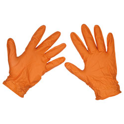 Sealey SSP56L Orange Diamond Grip Thick Nitrile Powder- Free Gloves L - PK 50