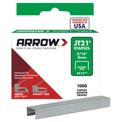 Arrow A215 JT21 T27 Staples 8mm ( 5/16in) Box 5000