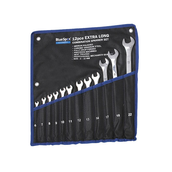 BlueSpot Tools 04124 Extra Long Combination Spanner Set, 12 Piece