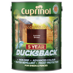 Cuprinol 5092442 Ducksback 5 Year Waterproof for Sheds & Fences Autumn Brown 5L