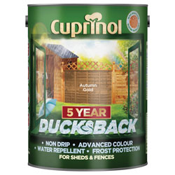 Cuprinol 5111363 Ducksback 5 Year Waterproof for Sheds & Fences Autumn Gold 5L