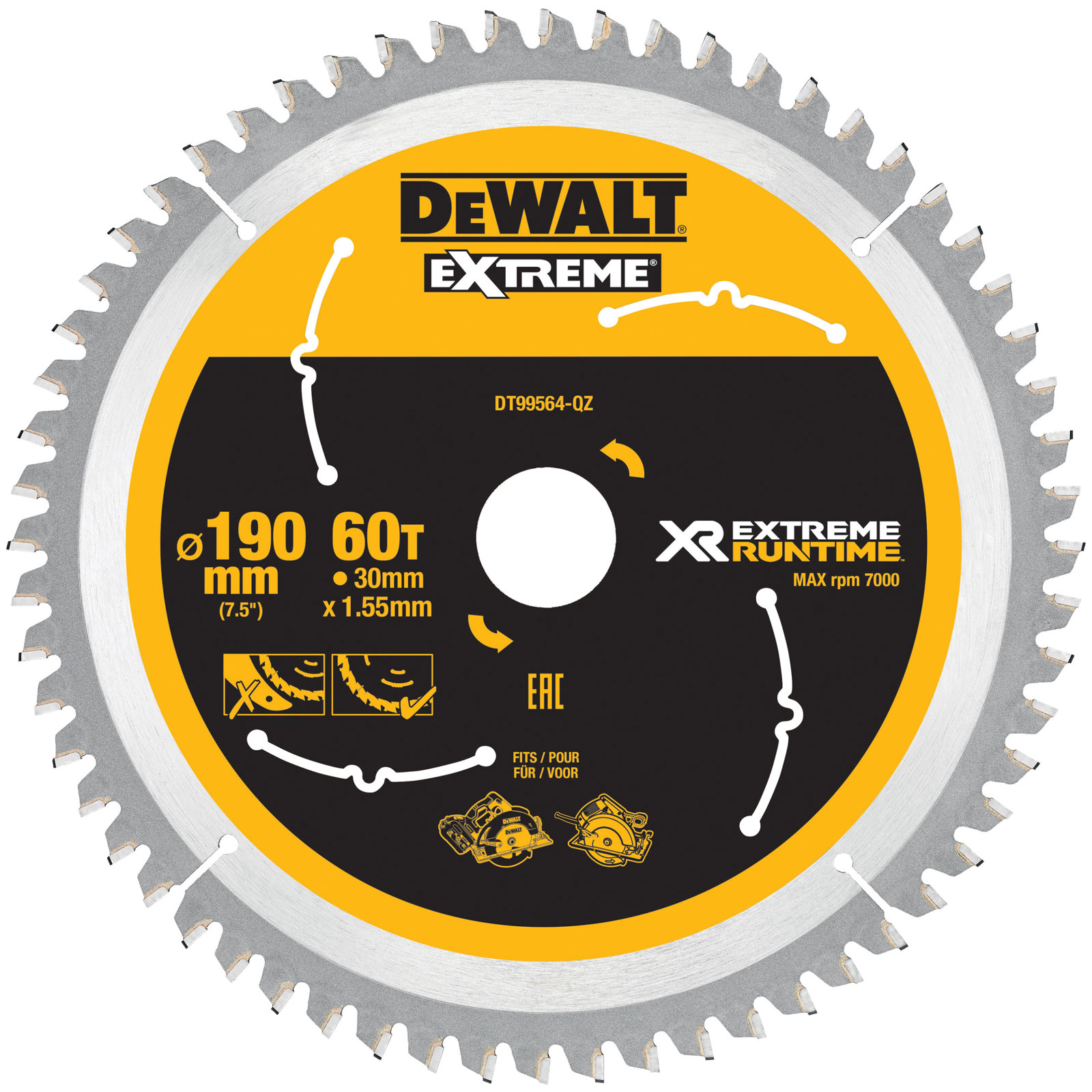 DEWALT DT99564QZ FlexVolt XR Circular Saw Blade 190 x 30mm x 60T