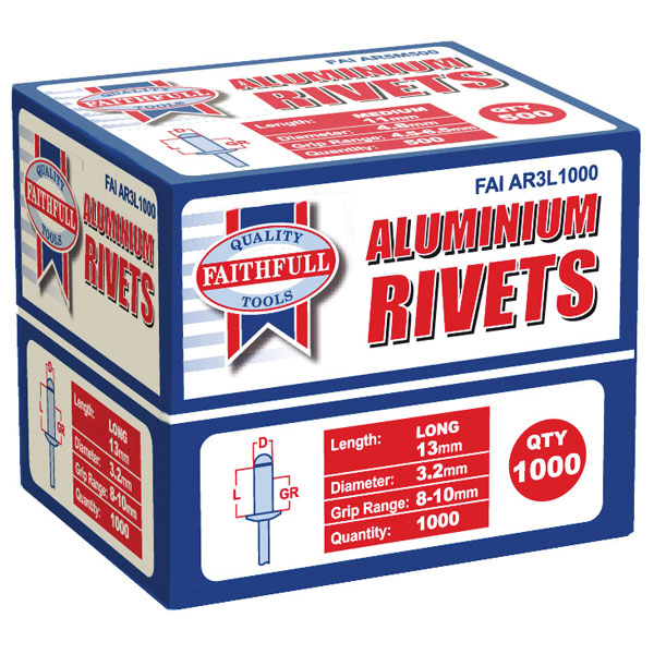 Faithfull FAIAR3L1000 Aluminium Rivets 3.2 x 13mm Long Bulk Pack o...