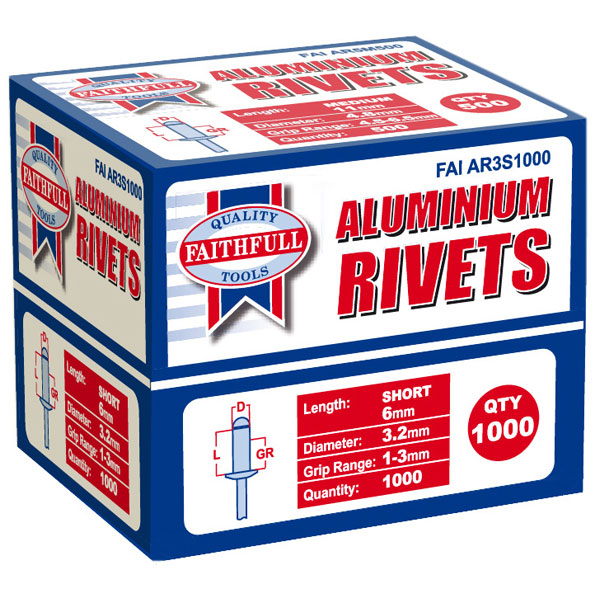 Faithfull FAIAR3S1000 Aluminium Rivets 3.2 x 6mm Short Bulk Pack o...