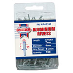 Faithfull FAIAR4S100 Aluminium Rivets 4 x 7mm Short Pre-Pack of 100