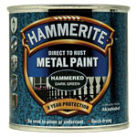 Hammerite 5084831 Direct to Rust Hammered Finish Metal Paint Dark Green 250ml