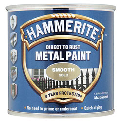 Hammerite 5084847 Direct to Rust Smooth Finish Metal Paint Gold 250ml ...