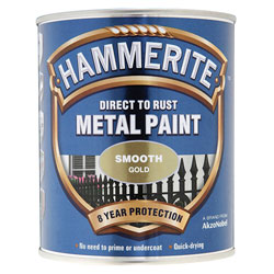 Hammerite 5092830 Direct to Rust Smooth Finish Metal Paint Gold 750ml