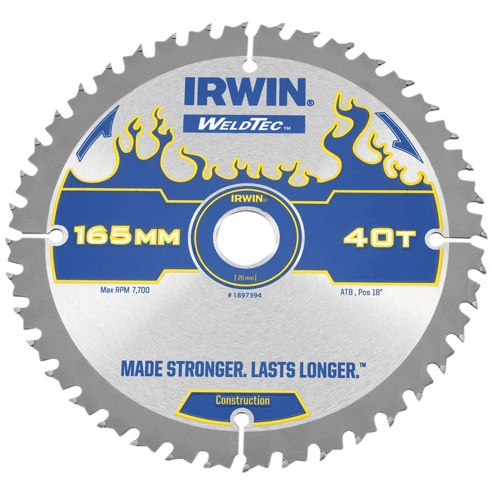 IRWIN® 1897394 Weldtec Cordless Circular Saw Blade 165 x 20mm x 40T ATB