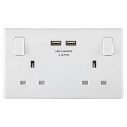 Masterplug 822U3-01 Switched Socket 2-Gang 13A with 2 x USB Ports