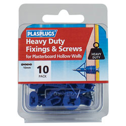 Plasplugs HWHS010 Heavy-Duty Plasterboard Fixings & Screws Pack of 10