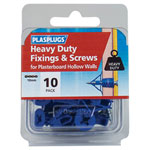 Plasplugs HWHS010 Heavy-Duty Plasterboard Fixings & Screws Pack of 10