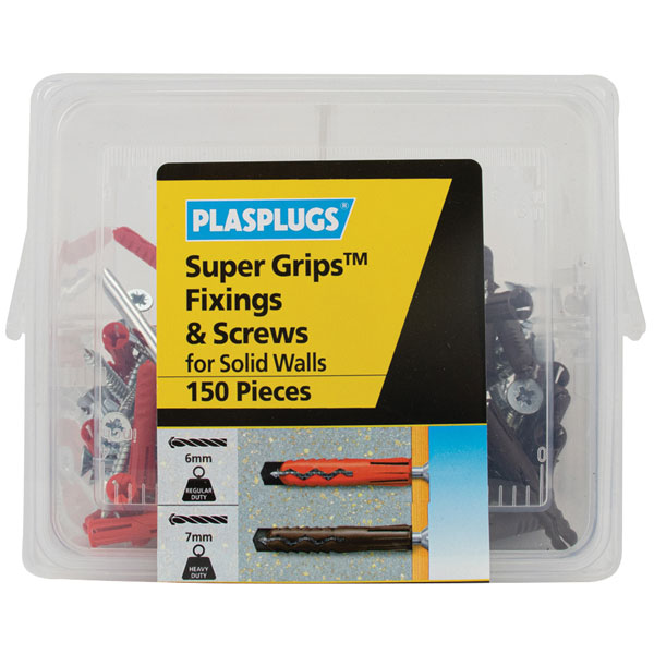  KSW150 Super Grips™ Fixings & Screws Kit for Solid Walls, 150 Piece