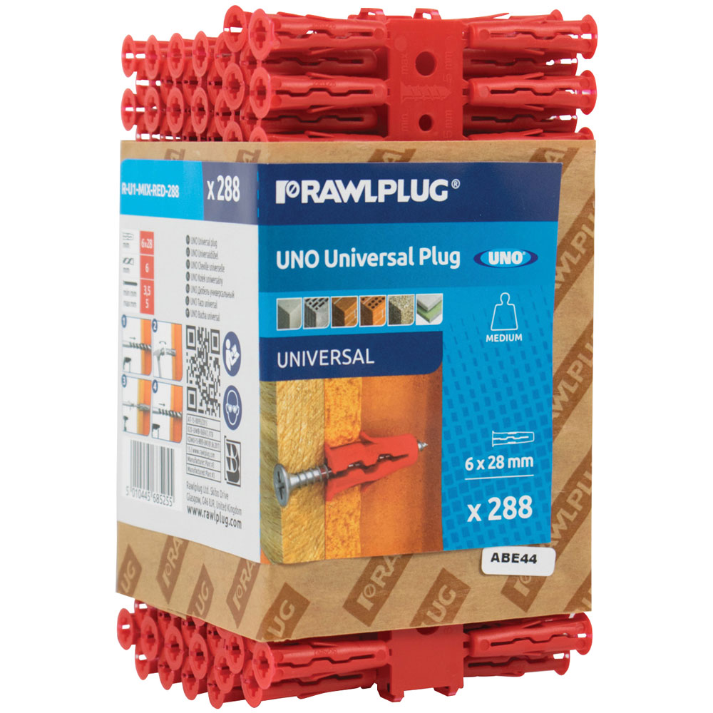 Rawlplug R-U1-MIX-RED-288 Red UNO® Plugs 6 x 28mm (Pack 288) | Rapid Online