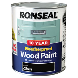 Ronseal 38772 10 Year Weatherproof Wood Paint Black Gloss 750ml