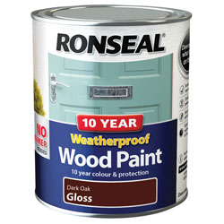 Ronseal 38774 10 Year Weatherproof Wood Paint Dark Oak Gloss 750ml