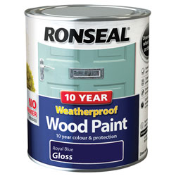 Ronseal 38777 10 Year Weatherproof Wood Paint Royal Blue Gloss 750ml