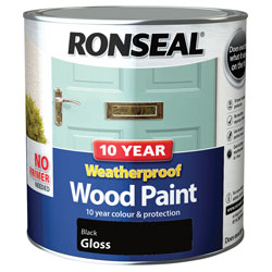 Ronseal 38781 10 Year Weatherproof Wood Paint Black Gloss 2.5 litre