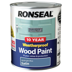 Ronseal 38788 10 Year Weatherproof Wood Paint Midnight Blue Satin 750ml