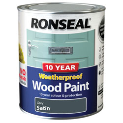 Ronseal 38789 10 Year Weatherproof Wood Paint Grey Satin 750ml