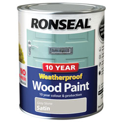 Ronseal 38791 10 Year Weatherproof Wood Paint Grey Stone Satin 750ml