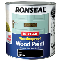 Ronseal 38794 10 Year Weatherproof Wood Paint Black Satin 2.5 litre