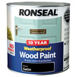 Ronseal 38794 10 Year Weatherproof Wood Paint Black Satin 2.5 litre