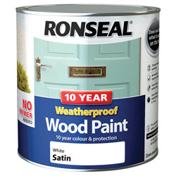 Ronseal 38795 10 Year Weatherproof Wood Paint White Satin 2.5 litre