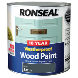 Ronseal 38796 10 Year Weatherproof Wood Paint Grey Satin 2.5 litre