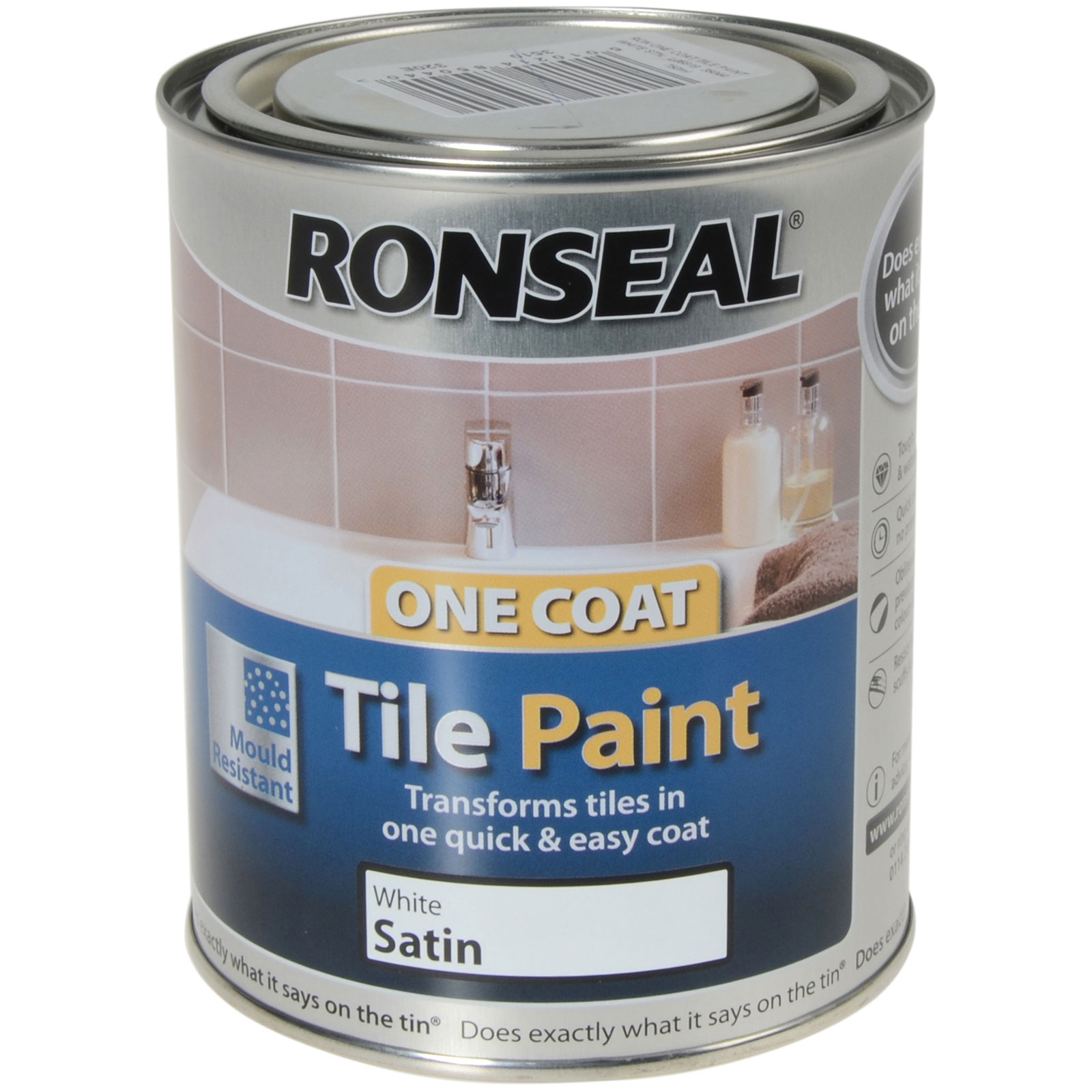 Ronseal 35044 One Coat Tile Paint White Satin 750ml Rapid Online