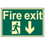 Scan 1580 Fire Exit Running Man Arrow Down - Photoluminescent 300 x 200mm