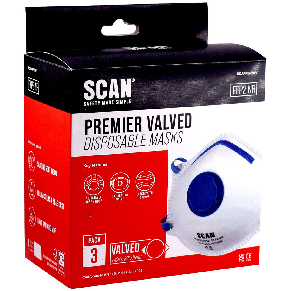 Scan 2ECB32 Moulded Disposable Mask Valved FFP2 Protection (Pack 3 ...