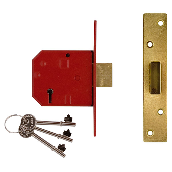  2134E 5 Lever BS Mortice Deadlock Satin Brass Finish 67mm 2.5in Box