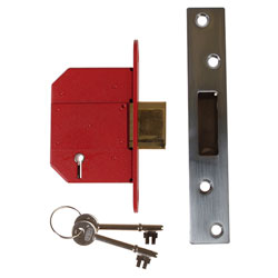 UNION StrongBOLT 2100S BS 5 Lever Mortice Deadlock 81mm 3in Satin Chrome Box