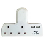 Dencon 1695 T-shape Socket 2 Way Adaptor 13A Fused with USB