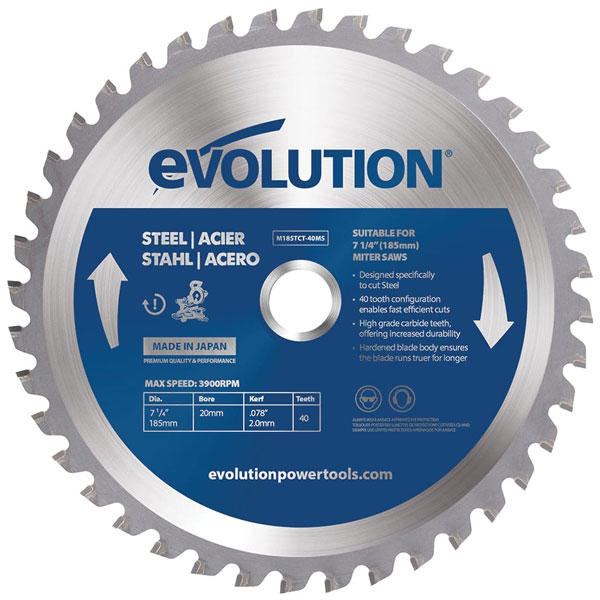 Evolution M185TCT-40MS Mild Steel Cutting Mitre Saw Blade 185 x 20...