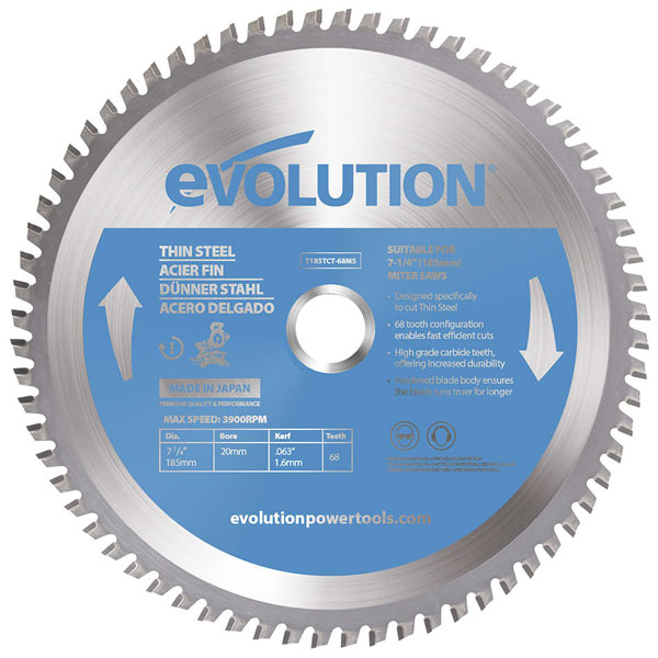Evolution T185TCT-68MS Thin Steel Cutting Mitre Saw Blade 185 x 20...