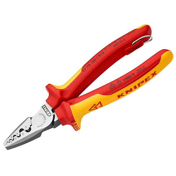 Knipex 97 78 180 T VDE Crimping Pliers with Tether Point 180mm