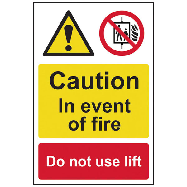 Cartello Di Sicurezza 'In Case Of Fire Do Not Use Lift' 150x200mm – Plastica Semirigida Per Ufficio E Ambiente