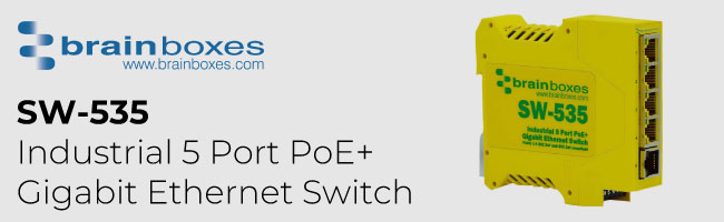 Brainboxes SW-535 Industrial 5 Port PoE+ Gigabit Ethernet Switch