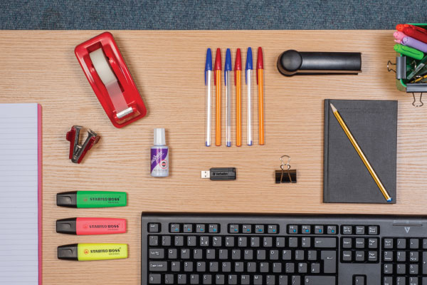 Office products on desk